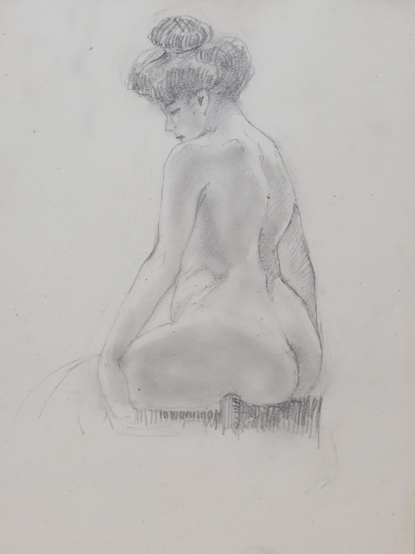 Attributed to Christopher Wood (1901-30), pencil drawing, 'Nude seated, with hair up', unsigned, label with attribution verso, 21 x 16cm